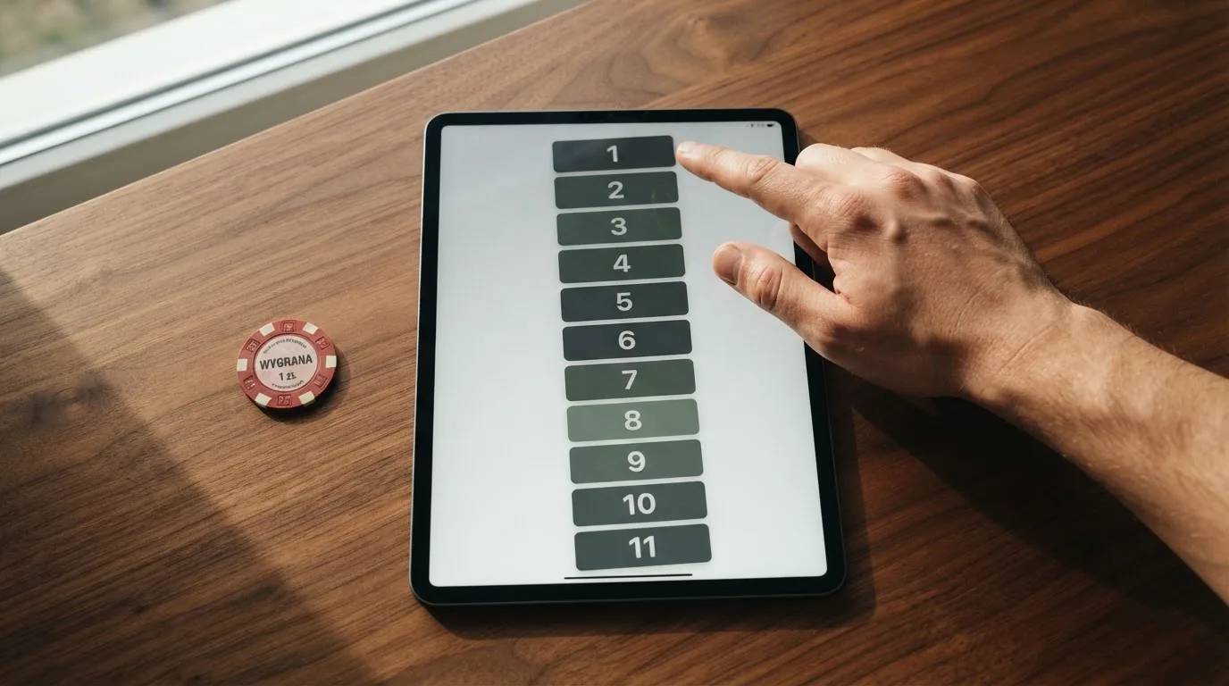 Ranking dziesięciu kart operatorów online ułożonych od najwyżej do najniżej ocenionego na ekranie tabletu.