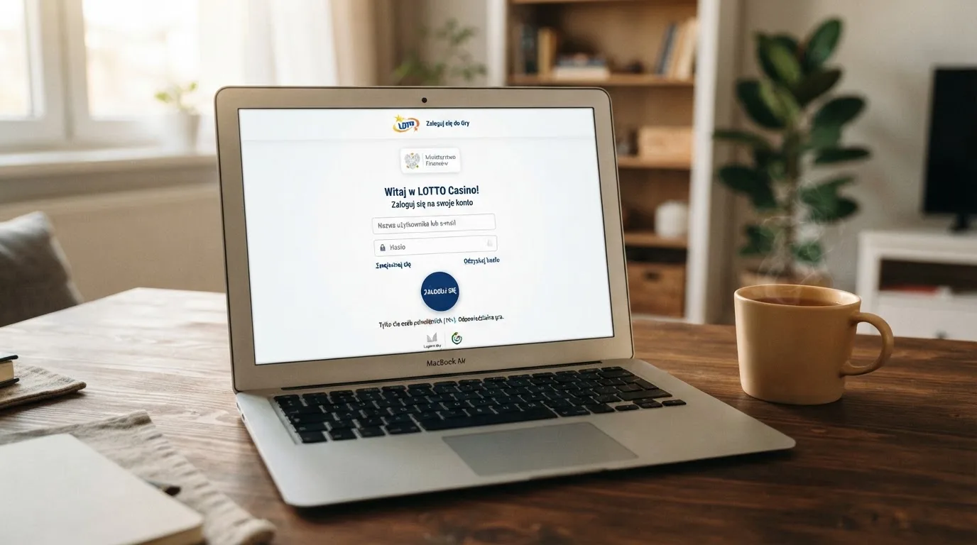 Strona logowania oficjalnej platformy Total Casino na ekranie laptopa, jedynego legalnego kasyna online w Polsce